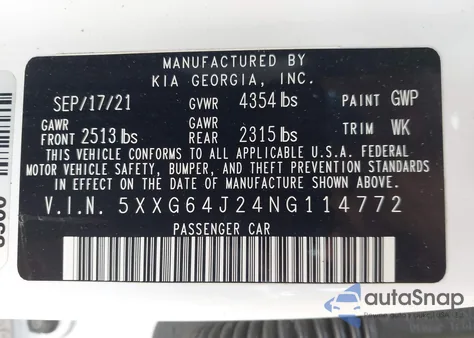 2022 Kia K5 Gt-Line из США, поврежденный, VIN 5XXG64J24NG114772